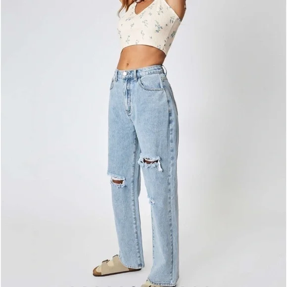 Cider | NWT Blue Denim Basic Ripped Distressed High Waist 5 Pocket Jeans XS - Picture 6 of 14